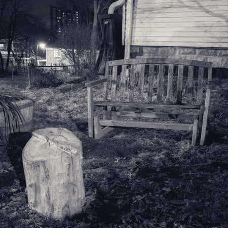 A bench at night