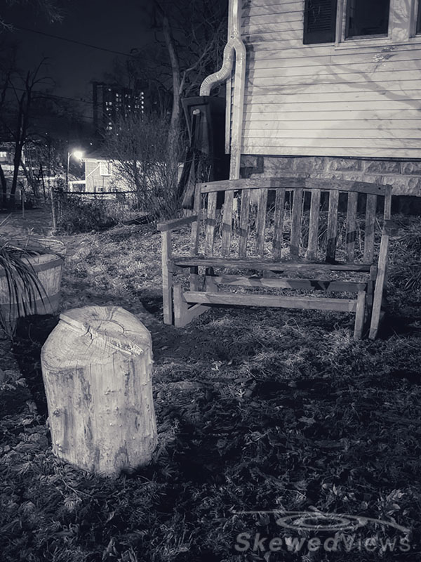 A bench at night